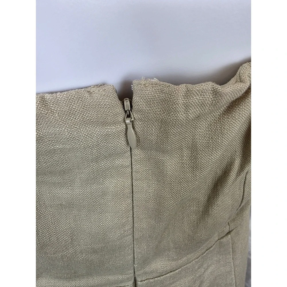 Banana Republic Strapless Embroidered Linen Dress Tan Floral Size 8‎ Boho Sheath